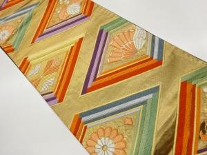 菱に蝶・桐模様織出し袋帯